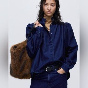 H&M Oversized Dark Blue Denim Blouse NWT Size XS